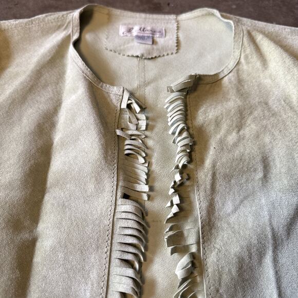 Vintage 90s J. Marco Genuine Leather Suede Green Pistachio Sport Jacket M Fringe - Picture 2 of 15